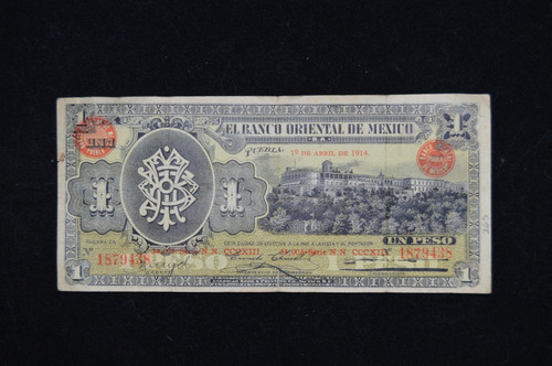 Billete El Banco Oriental De Mexico $1 1914 Puebla (Usado)