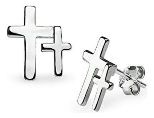 Pendientes De Tuerca Con Cruz Cristiana Doble, Juego De Un P