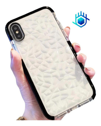 Imagen 4 de 10 de Case Para iPhone De Diamantes 3d Goma Gruesa Relieve Resistente Uso Rudo Hombre Mujer Dama Funda Bordes Con Airbag Moda