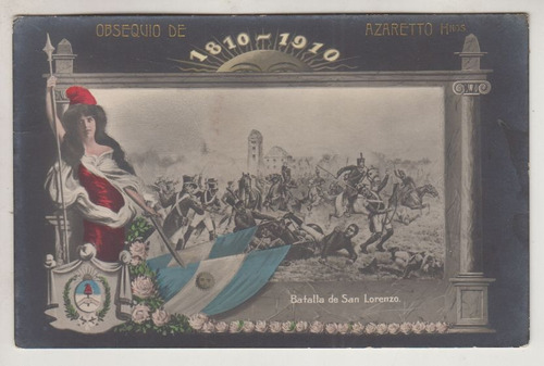 1910 Postal Argentina Batalla San Lorenzo Azaretto Hnos Rara