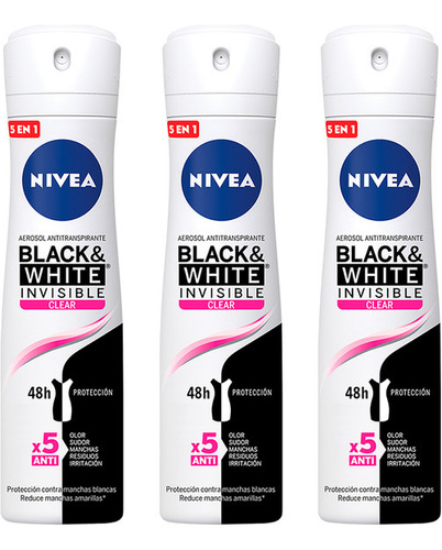 Nivea Deo Invisible B&w Fem - Clear Spray 150ml (x3)