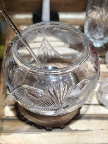 Ponchera De Cristal Antiguo Con Cucharon