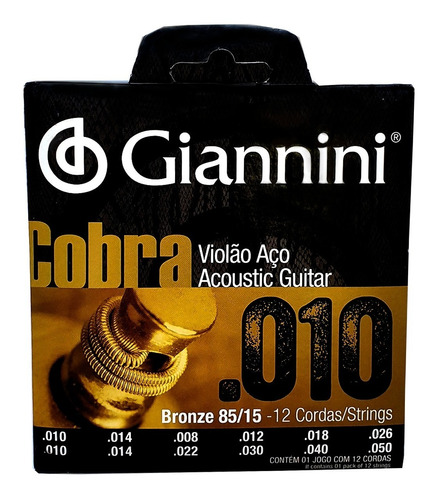 Encordoamento Violão Aço 010 Giannini Cobra 12 Cordas 85/15!