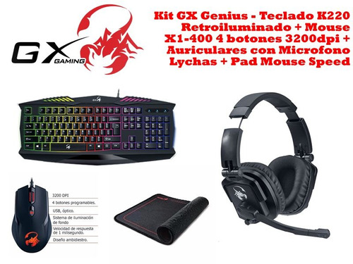 Gx Genius Kit Gamer Teclado K220 Mouse X1-400 Auricular Lych