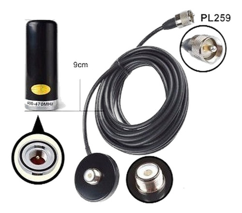 Uhf Antena + Soporte Magnético Para Radio Móvil Icom Ic-2730