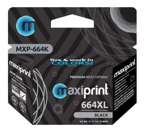 Cartucho Hp Maxiprint 664 Xl Negro F6v31al 