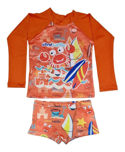 Imagem 2 de 9 de Blusa Proteção Solar Uv Com Sunga Biquini Moda Praia Menino