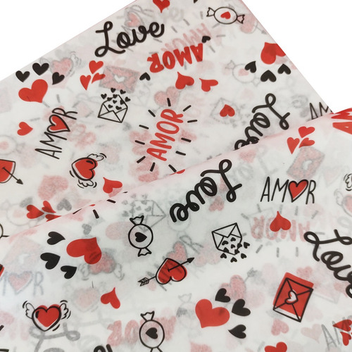 Papel De Seda Estampado Pacote 50 Folhas História De Amor