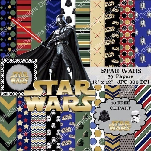 Kit Imprimible Star Wars 20 Fondos Y 10 Clipart