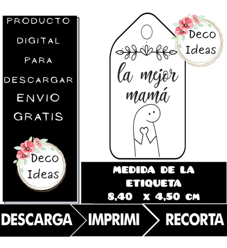 Imagen 3 de 5 de Tarjetas Dia De La Madre Imprimible Pdf Bn 01 Tags Etiquetas