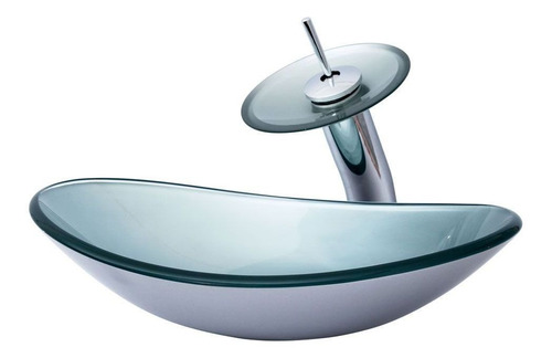 Cuba Oval Prata + Torneira Cascata + Válvula Click
