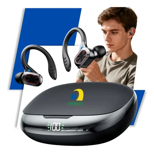 Fone de Ouvido Esportivo JSKJ Sem Fio Bluetooth 5.4 Com Microfone Para Corrida e Academia Preto - R$ 73,1