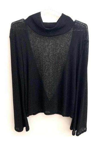 Sweater Negro Hilo Mangas Anchas Espalda Descubierta