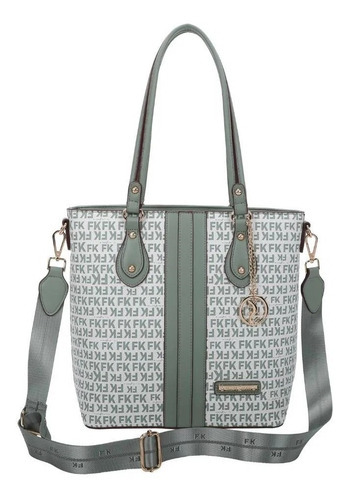 Bolsa Feminina Tote Monograma Grande Fellipe Krein Acambamento dos ferragens Ouro Light Cor Verde - FK509