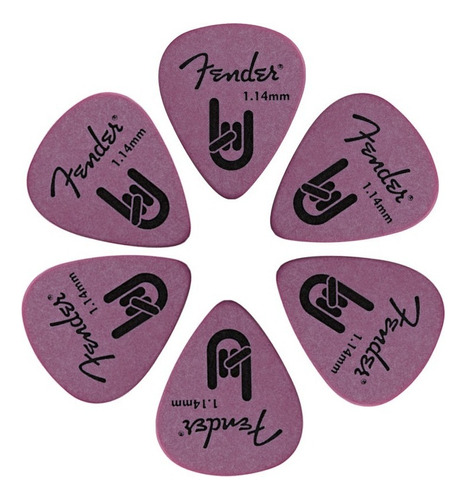 Kit Palhetas Fender Rock On 1,14mm Roxa Pacote 6 Unidades Cor Roxo Tamanho 1,14