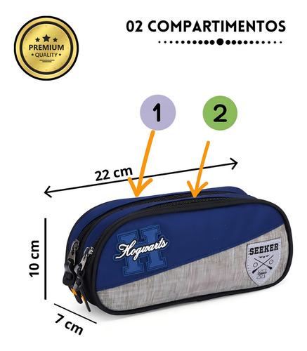 Estojo Escolar Duplo Compartimento Harry Potter Azul