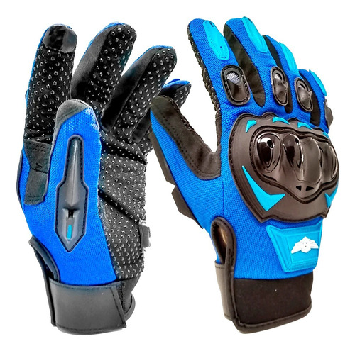 Guantes Motociclista Ironshield Azul Touch Limpia Mica