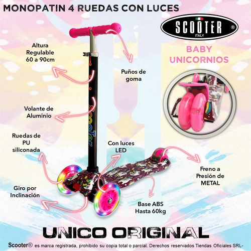 Monopatin Scooter 4 Ruedas Graffiti Luces Reforzado Palermo