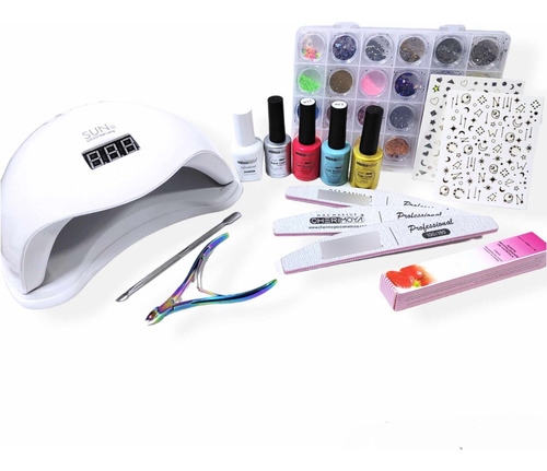 Kit De Uñas Permanente + Decoraciónes + Lámpara 48w