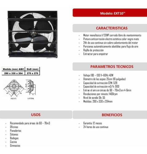 Imagen 3 de 3 de Extractor De Aire 10 Pulgadas Industrial Negro Garso