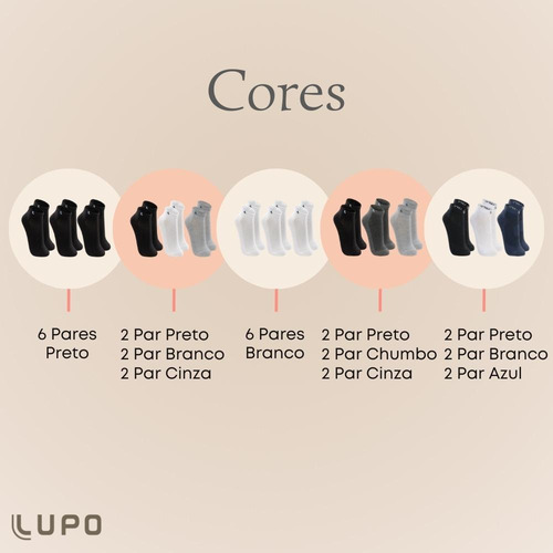 Kit 6 Pares Meias Masculina Lupo Cano Curto Algodão