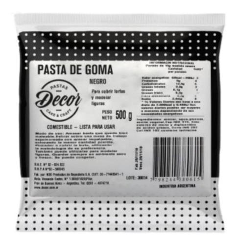 Pasta De Goma Decor Cake Negra X500g - Cotillón Waf