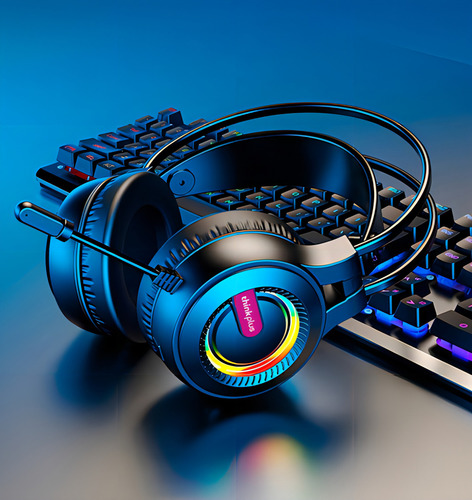 Fone Com Microfone Gamer Lenovo Thikplus G80 Usb 7.1 Cor Preto Cor da luz Azul