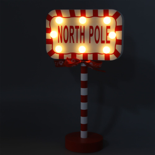 Letrero Navideño Led De Madera Con El Polo Norte Para Mesa