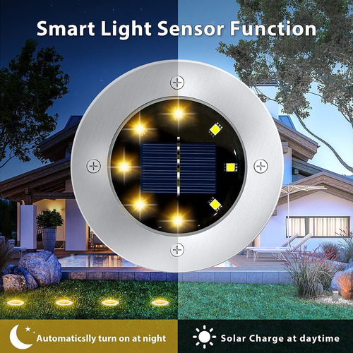 Imagen 4 de 10 de Foco Luz Solar 8 Led C/sensor Estaca Embutir Jardin Exterior