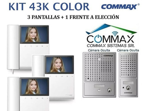 Commax Portero Electrico Visor Kit Frente + 3 Monitores 43k