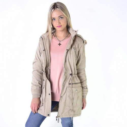 Campera Parka Militar Larga Corderito Mujer The Big Shop