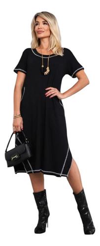 Vestido Midi Amplo Em Malha Viscolycra - Jm Fashion Feminino