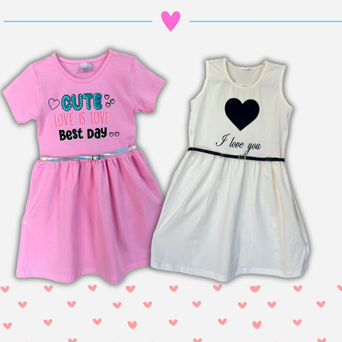 Kit 2 Vestidos Infantis Com Cintos Casual Evasê