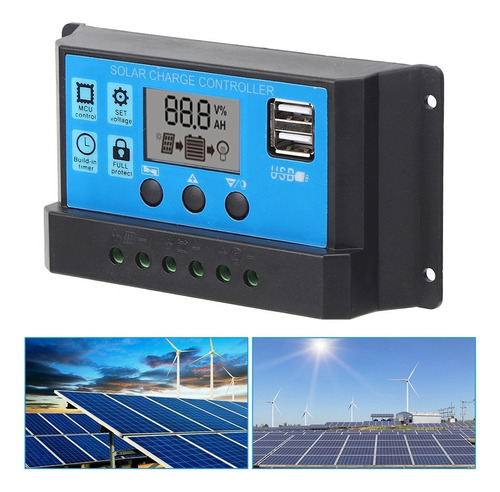 Qqq Controlador De Carga Solar Pwm Lcd Panel De Celda Usb