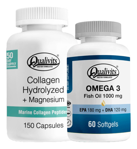 Colágeno Marino Con Magnesio 150cap Omega 3 60cap Qualivits Sabor Natural