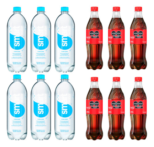 Agua Smart Water Con Gas 600ml X6+coca Cola Original 500mlx6