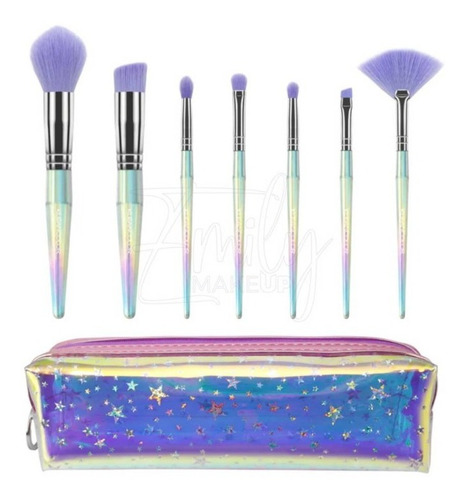 Set De 7 Brochas Con Estuche Cosmetiquero Kleancolor