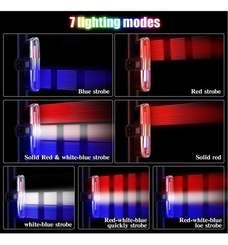 Imagen 6 de 7 de Lámpara Trasera Para Bicicleta 3 Colores Policia Usb