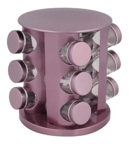 Porta Condimentos Base Giratório Inox 12 Potes Para Temperos Cor Rose