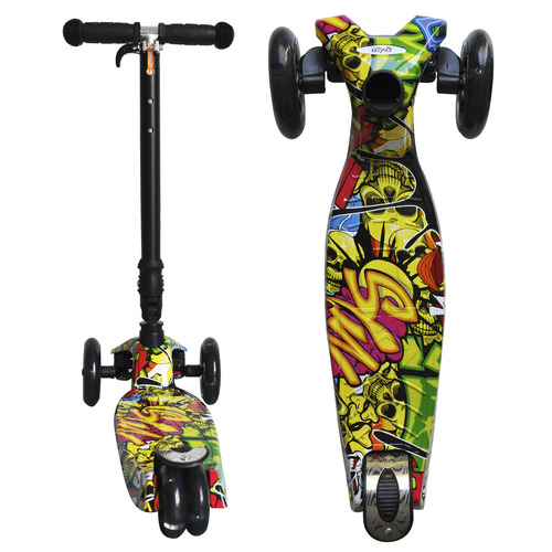 Imagen 4 de 6 de Monopatin Overtech MAXI-891 plegable niños 4 ruedas led reforzado 80kg negro graffiti