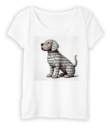 Remera Mujer Perro Tierno Hecho Con Notas Musicales