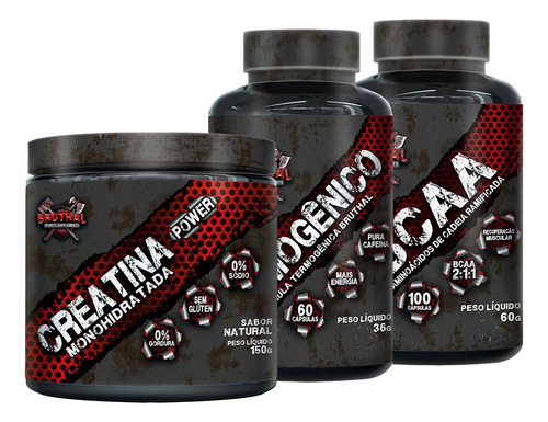 Combo Power Creatina + Termogênico + Bcaa - Bruthal Sports Sabor Sem Sabor