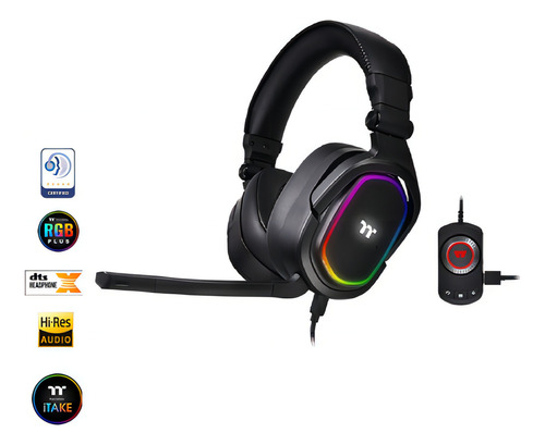 Fones de ouvido Thermaltake Argent H5 Rgb 7.1 com faixa de cabeça, cor preta