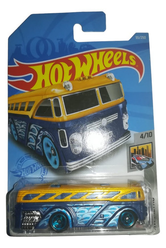 Hot Wheels Camión Escolar Surf School Bus Amarillo Azul 1/64