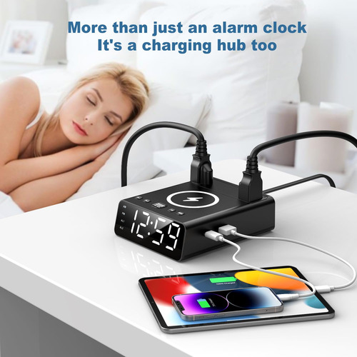 Reloj Despertador Con Cargador Inalámbrico Y Usb Despierta C