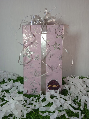 Caja Para Regalo Papel Rosa Con Estrellas Doradas