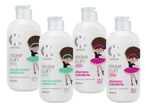 Combo Make Curl Kids 2 Shampoo 2 Condicionador Amavia Cabelo
