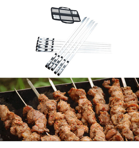 10x Acero Inoxidable Bbq Aguja Pinchos A La Parrilla Kebab