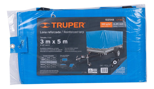 2 Pzas Lona De Polietileno Reforzada 3 X 5 M, Azul, 180g/m2,