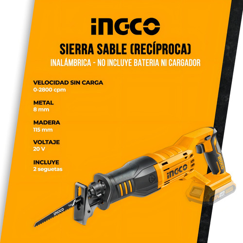Sierra Sable Recíprocante Inalámbrica Ingco Pofesional CRSLI1151 20V